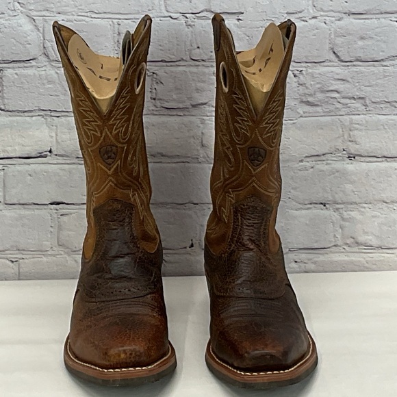 Ariat Heritage Boots Men's Size 10.5 EE Brown Two Tone Leather Cowboy Square Toe - Picture 5 of 10